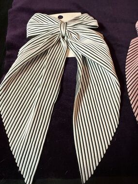 Striped Bow Hair  clip in Ivory and Black and pink and white
